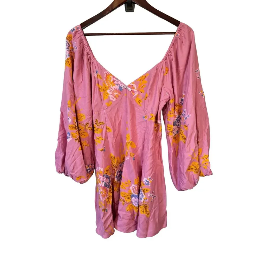 FREE PEOPLE NWOT Francesca Mini Dress Dawn Rose Pink Size Small Floral Femme - Picture 2 of 11